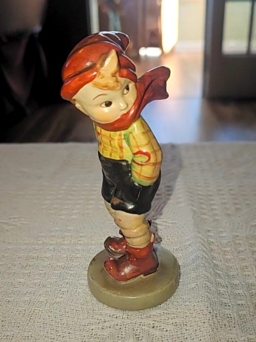 Vintage Goebel Hummel "March Winds" Ceramic Figurine in Red, Yellow and Black
